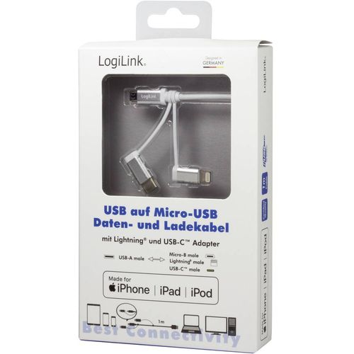 LogiLink USB kabel USB 2.0 USB-A utikač, USB-C® utikač, USB-Micro-B utikač, Apple Lightning utikač 1.00 m bijela  CU0126 slika 4