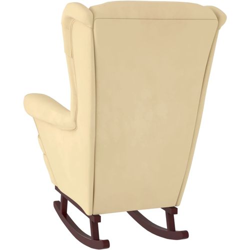 Fotelja za ljuljanje s drvenim nogama krem baršunasta slika 13