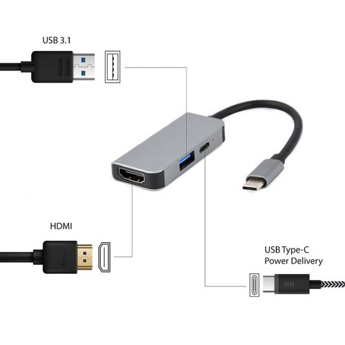 Gembird A-CM-COMBO3-02 USB Type-C 3-in-1 multi-port adapter (USB port + HDMI + PD), silver slika 2