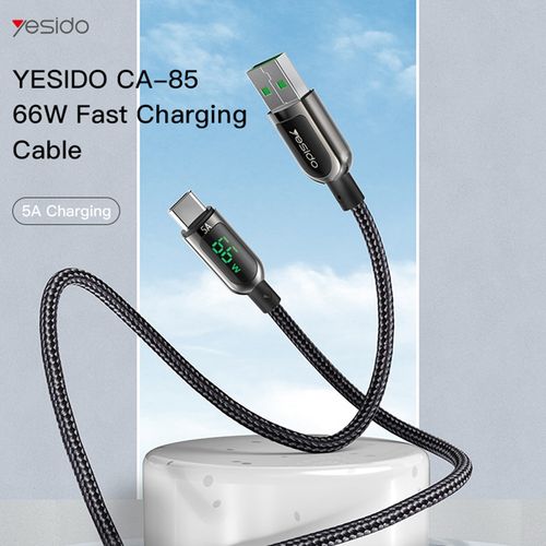 Yesido - podatkovni kabel (CA85) - USB na Type-C 66W 5A digitalni zaslon - 120 cm - crni slika 2