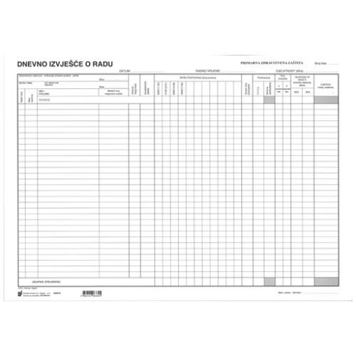 III-8-31 DNEVNO IZVJEŠĆE U PRIMARNOJ ZDRAVSTVENOJ ZAŠTITI; Blok 30 listova, 42 x 29,7 cm slika 1