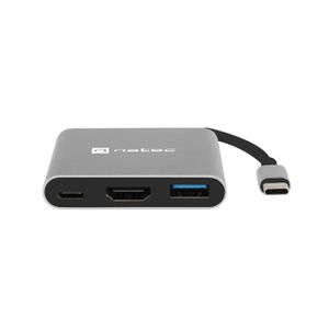 Natec NMP-1607 FOWLER MINI, USB-C Multiport Adapter, USB-C to USB-C(PD2.0)/USB3.0/HDMI, M/F, Cable 11cm