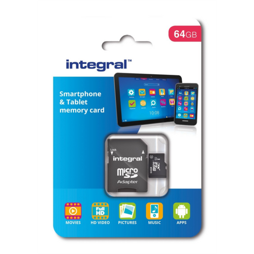 Integral 64GB Micro SDXC memorijska kartica za pametne telefone i tablete, Class 10 UHS-I U1, s SD adapterom slika 2