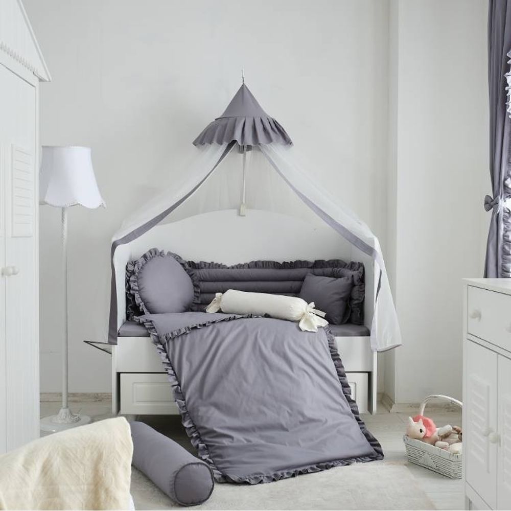 Belis Set posteljine sa ogradicom za krevetac Elegance 120x60cm, Grey slika 1