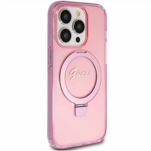 Originalna GUESS Hardcase GUHMP15XHRSGSP torbica za iPhone 15 Pro Max (Magsafe / Glitter Script Logo / stalak za prsten / pink) slika 4