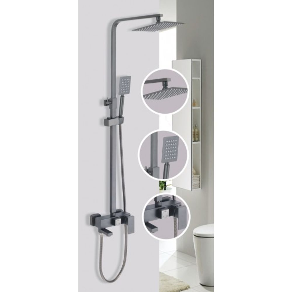 Inter Ceramic tuš sustav jasmina s tuš ružom 1 funkcija i tuš palicom s 3 funkcije gun grey slika 2