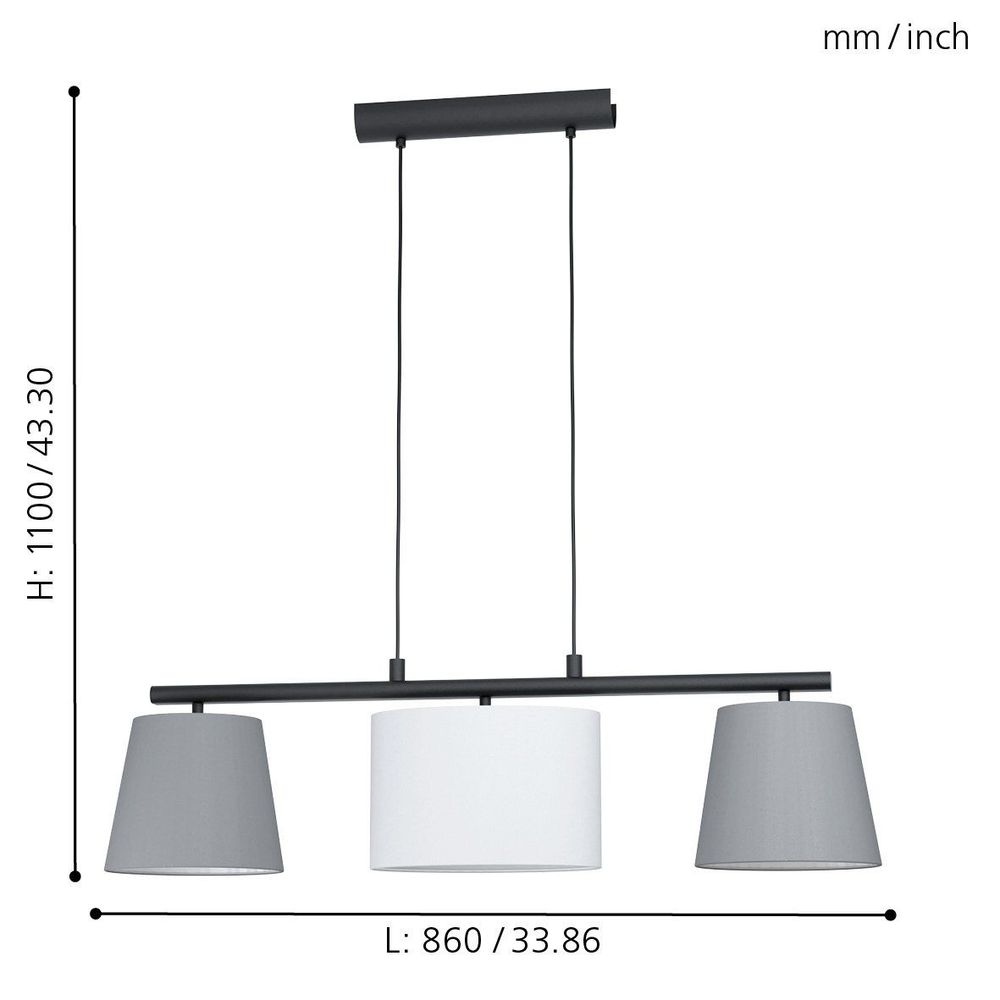 Eglo Almeida 1 visilica/3, e14,  d-860, crna/siva/bijela  slika 5