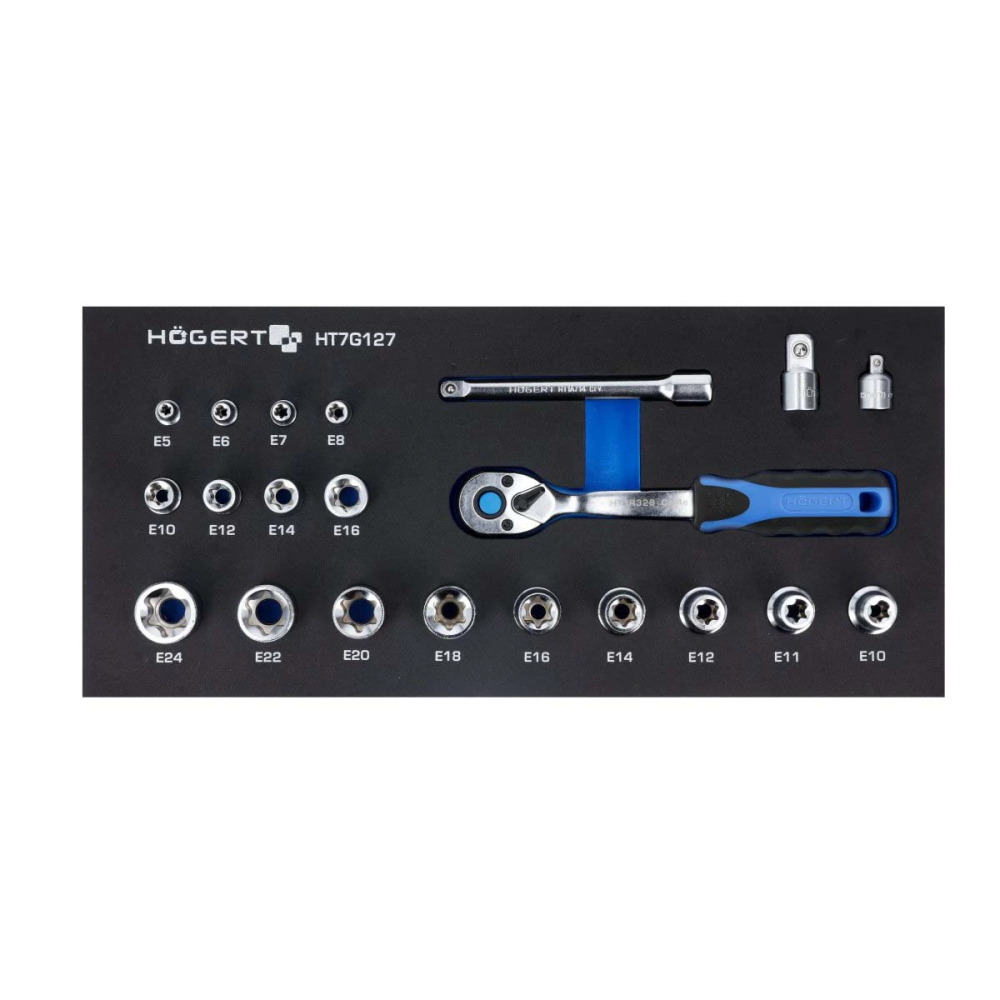 Högert 22-dijelni set nasadnih ključeva 3/8” E-profil umetak za radionička kolica HT7G127 slika 1