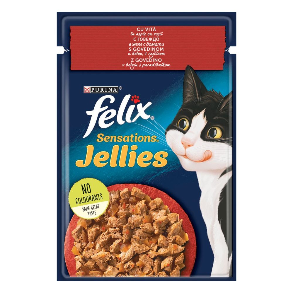 FELIX Sensations Jellies, potpuna hrana za odrasle mačke, mokra hrana sa govedinom i paradajzom u želeu, 85g slika 1