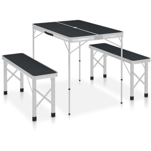 Sklopivi stol za kampiranje s 2 klupe aluminijski sivi slika 1