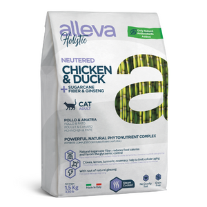 Alleva Holistic Cat Adult Chicken &amp; Duck + Sugarcane Fiber &amp; Ginseng Neutered 10 kg