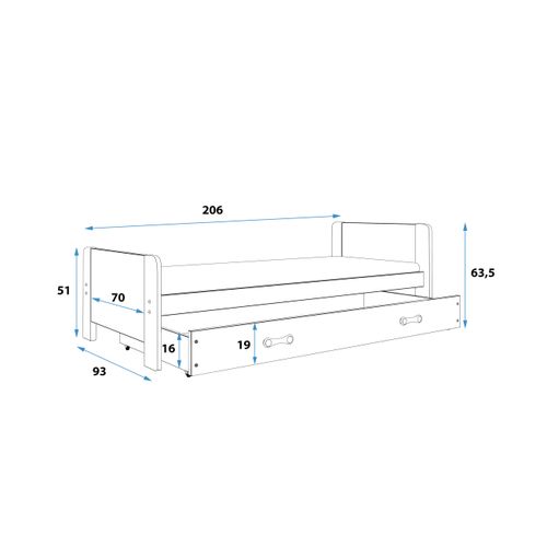 Drveni Dečiji Krevet Darek - Beli - 200x80  slika 3