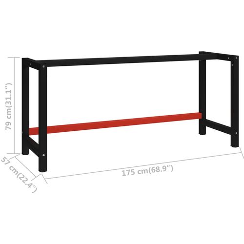 Okvir za radni stol metalni 175 x 57 x 79 cm crno-crveni slika 11