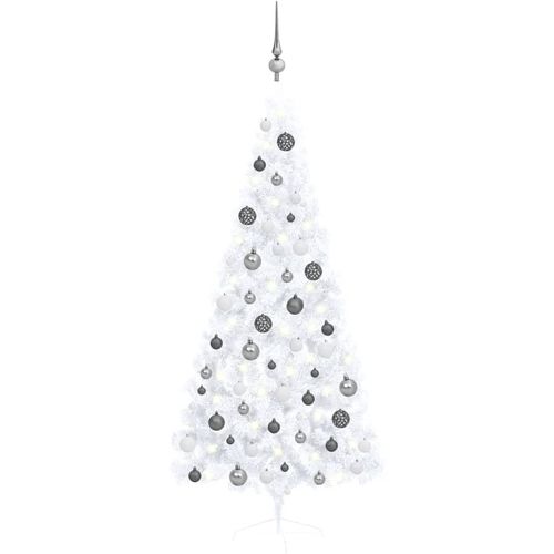 Umjetna polovica božićnog drvca LED s kuglicama bijela 180 cm slika 10