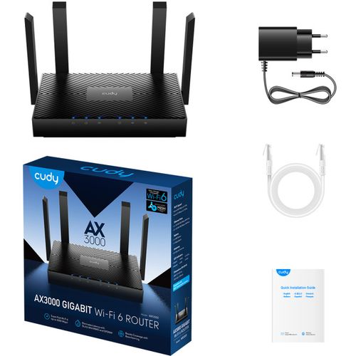 Cudy WR3000 AX3000 WIFI6 Dual Band 2.4+5Ghz Wi-Fi Ruter 1W/4LAN Gbit,4x5dBi 160MHz, Wisp/AP/REP slika 1