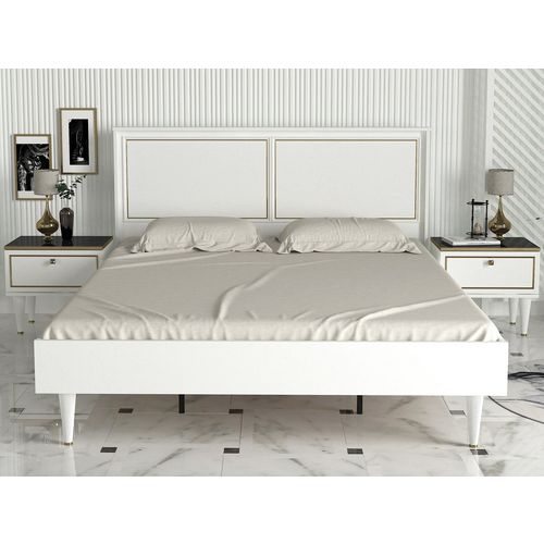 Woody Fashion Dvostruki krevet, Bijela boja Zlato, Ravenna - White slika 2