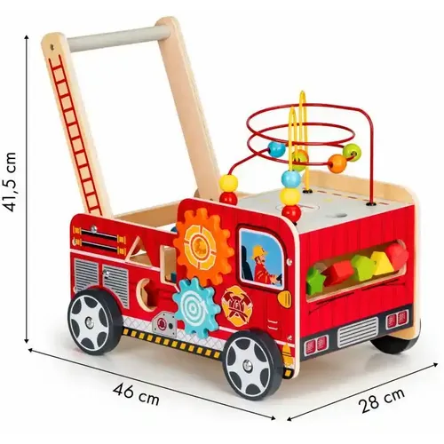 Ecotoys Drvena edukativna guralica 2u1 s kockama, vatrogasci slika 13