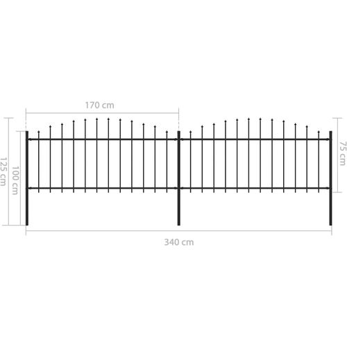 Vrtna ograda s ukrasnim kopljima (0,5-0,75) x 3,4 m čelična crna slika 6
