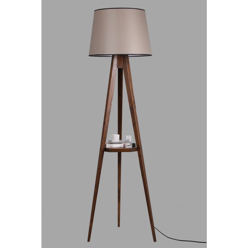 Podna lampa Tripod Pramit 82 s abažurom – boja orahovine slika 3