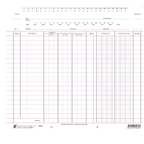 K-3311 KARTICA MATERIJALNOG KNJIGOVODSTVA; Komad, 24 x 22 cm slika 1