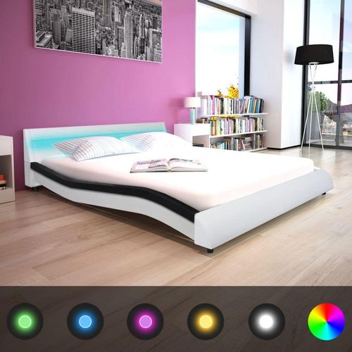 Okvir za krevet od umjetne kože s LED svjetlom crno bijeli 160 x 200 cm slika 1