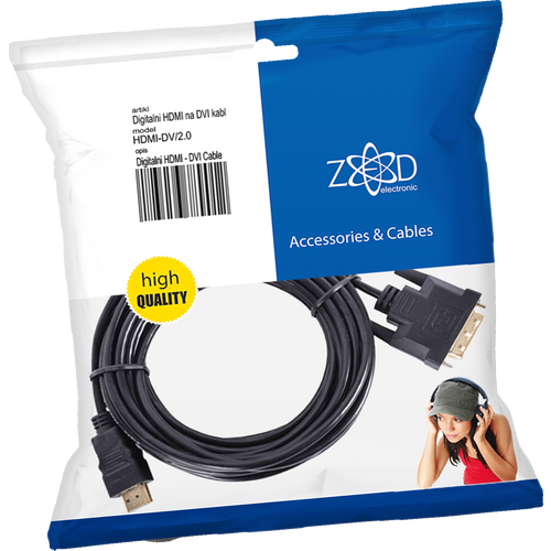 ZED electronic HDMI na DVI kabl,  2.0 met, ver. 1.4 - HDMI-DV/2.0 slika 1