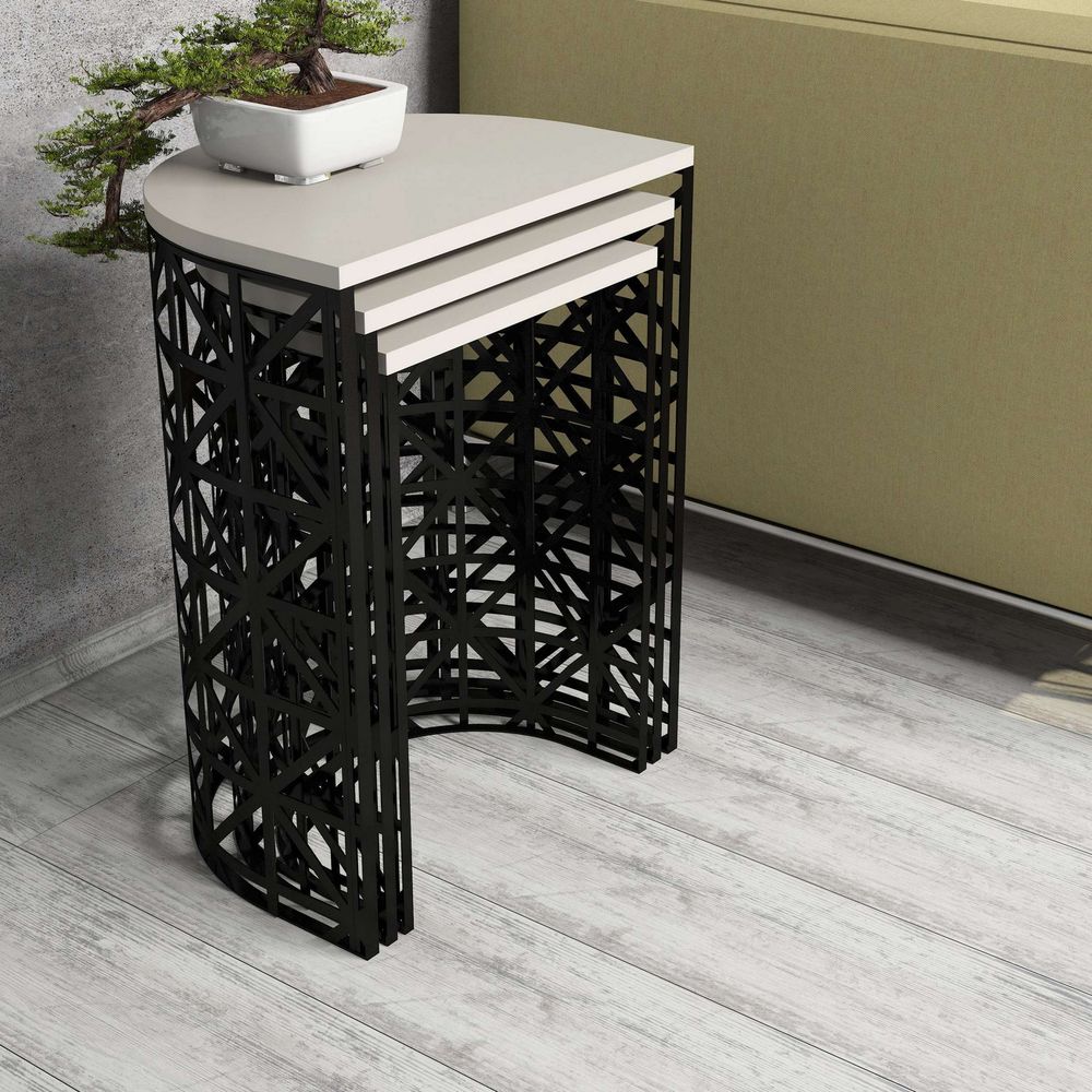 Nesting Table Stil Metal Ferforje - 3 Komada u Boji Krem i Crnoj slika 2