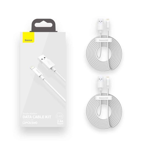 Baseus Simple Wisdom Data Cable Kit USB to Lightning 2.4A (2kom/Set）1.5m bijeli slika 2