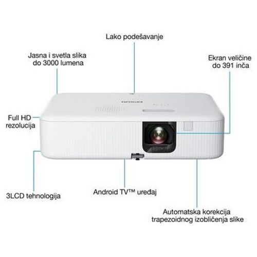 Epson V11HA85040 CO-FH02 Projector, Full-HD, 3LCD, 3000 lumen, 5W speaker, HDMI, USB, WiFi, Android TV slika 1