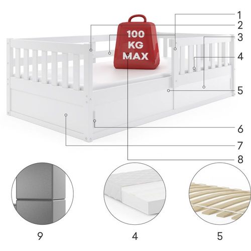 Drveni dečiji krevet Smart sa kliznom fiokom - 160x80 cm - beli slika 5