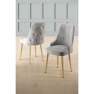 Newa - Sivi i Zlatni Set Stolica (4 Komada)