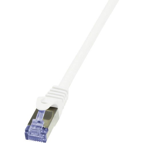 LogiLink CQ3041S RJ45 mrežni kabel, Patch kabel cat 6a S/FTP 1.50 m bijela vatrostalan, sa zaštitom za nosić 1 St. slika 1