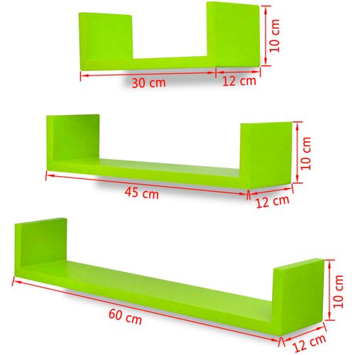 3 Zelene Zidne Police od MDF-a U-oblika za Pohranu Knjiga/DVD-a slika 32