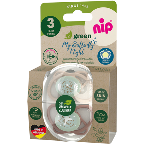 nip® Duda varalica My Butterfly Night Green 16-32mj (veličina 3) - Silikon, 2kom Bež slika 2