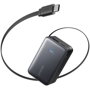 Anker Nano Power Bank (10K, 45W, Built-In Retractable USB-C Cable), Crna