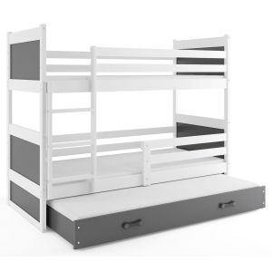 Drveni dječji krevet na sprat Rico sa tri kreveta - 200x90cm - Bijeli/Sivi