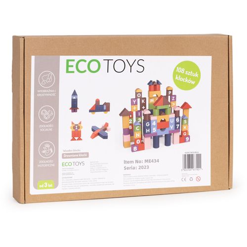 EcoToys drveni set kockica 108 komada šareni grad slika 7