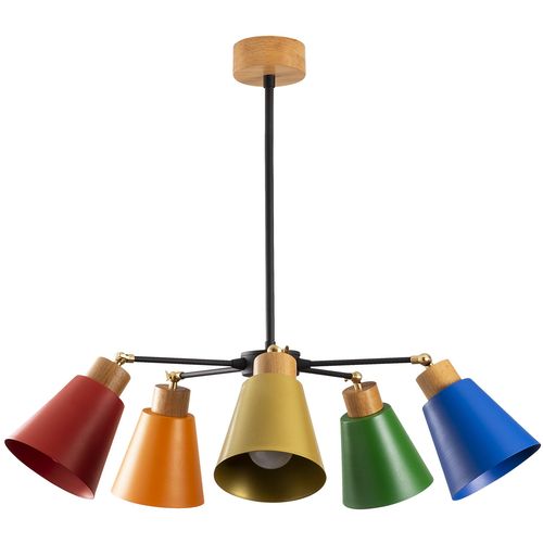 Opviq Stropna lampa BABE, metal- drvo, šarena, promjer 58 cm, visina 68 cm, promjer sjenila 14 cm., 5 x E27 40W, Manavgat - N-541 slika 3