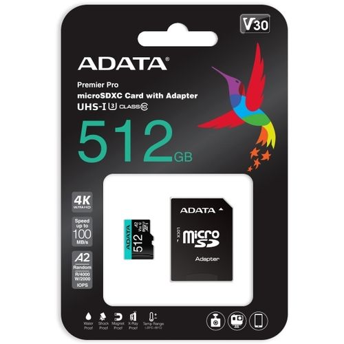 A-DATA Memorijska kartica UHS-I U3 MicroSDXC 512GB V30S class 10 + adapter AUSDX512GUI3V30SA2-RA1 slika 3