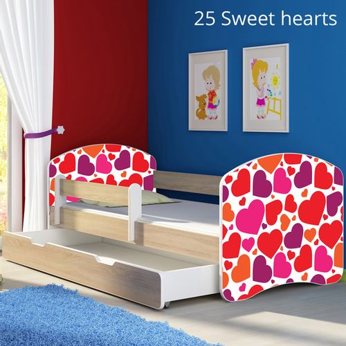 Dječji krevet ACMA s motivom, bočna sonoma + ladica 140x70 cm - 25 Sweet hearts slika 1
