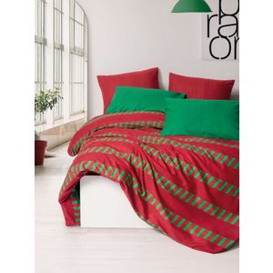 Ranforce double quilt cover set Holly, colours: green, red