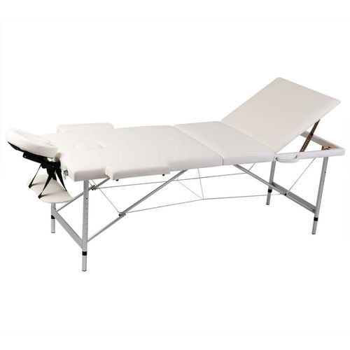 Krem bijeli sklopivi masažni trodijelni stol s aluminijskim okvirom slika 8