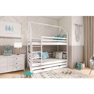 Drveni dječji krevet na kat Dalia s tri kreveta i ladicom - bijeli - 160/180*80 cm
