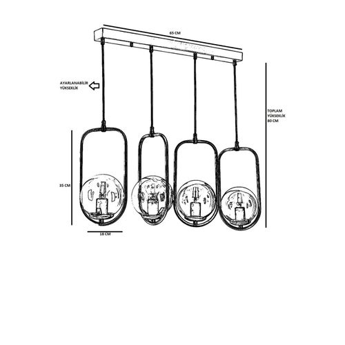Ahu 4 Lü Sıralı Bal Camlı Eskitme Sarkıt Bakarna Luster slika 4