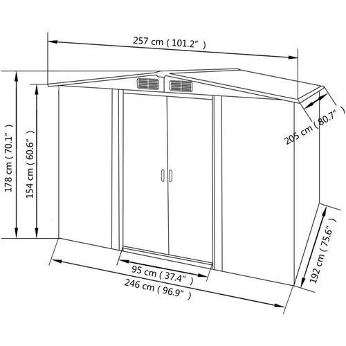 Vrtna kućica za pohranu zelena metalna 257 x 205 x 178 cm slika 1