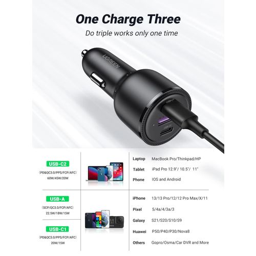 Ugreen 69W USB/USB-C punjač za auto slika 3