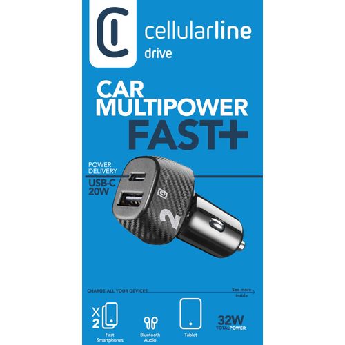 Cellularline auto punjač Multipower adapter Fast+ dual USB-A/USB-C 32W slika 2