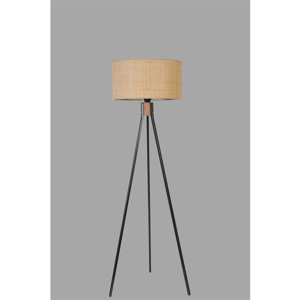 Fısco Tripod Crni Lambader sa Rattan Abajurima slika 4