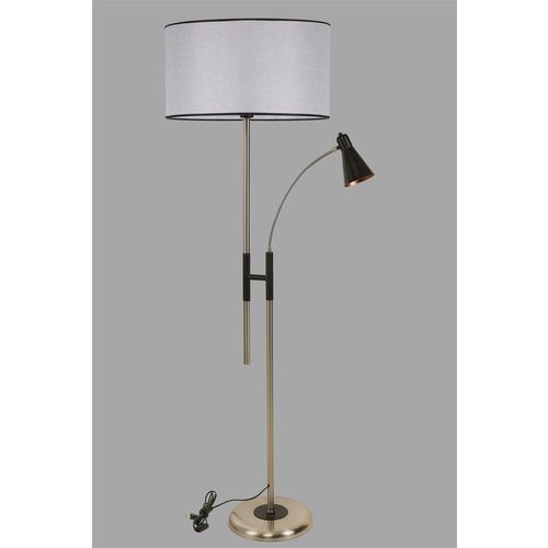 Forza Mat Krom Lambader Silindir Açık Hasır Gri Abajurlu Light Grey Floor Lamp slika 2