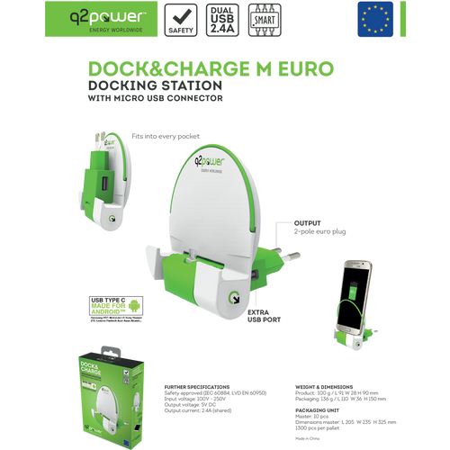 q2power Docking station sa micro USB konektorom - DOCK&amp;CHARGE M EURO slika 5